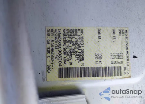 2014 Nissan Maxima 3.5 Sv from USA, damaged, VIN 1N4AA5APXEC908204